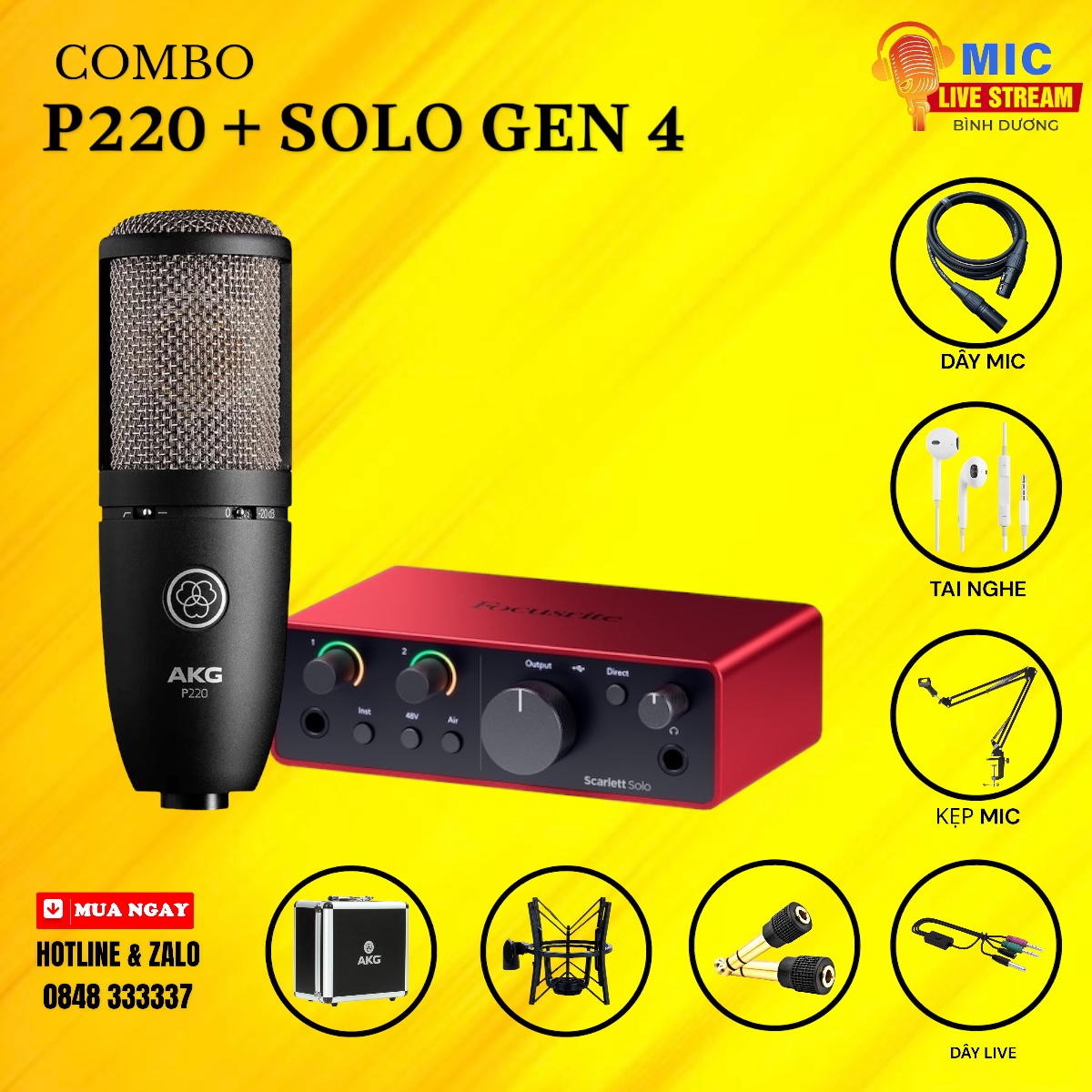 Combo Mic AKG P220 Sourd Card Focusrite Solo Gen 4