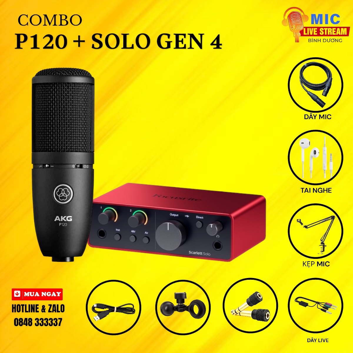 Combo Mic AKG P120 Sourd Card Focusrite Solo Gen 4